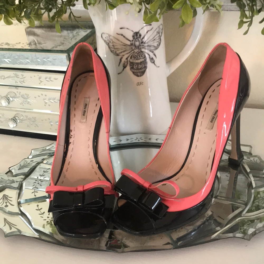 Miu Miu double bow peep-toe high heels